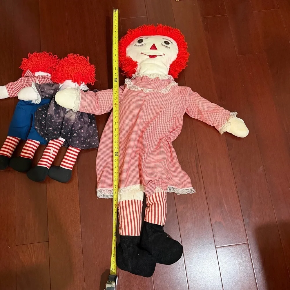Collectible Trio 1970’s Vintage Raggedy Ann and Andy Doll Set Classic Cloth